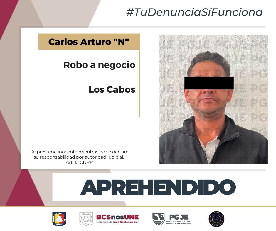 Detienen a Carlos Arturo “N” por robar comercio en Los Cabos