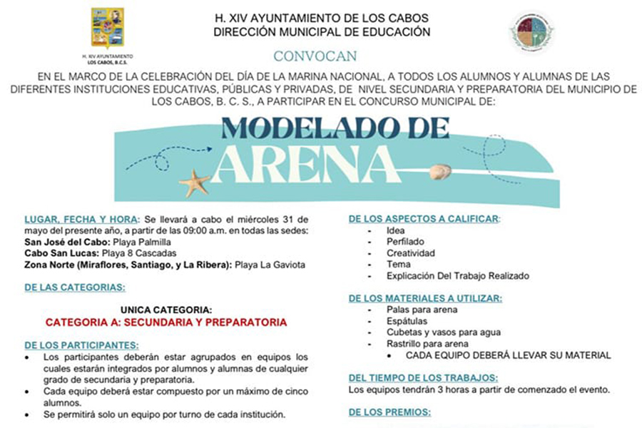 Convocan al Concurso Municipal de Modelado de Arena que se realizará el 31 de mayo en playas de Los Cabos