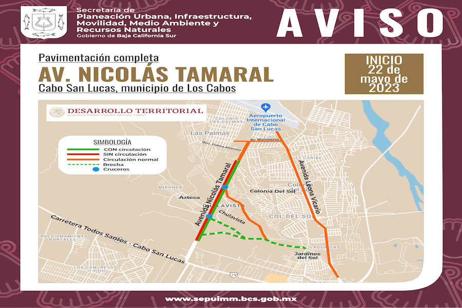 Colocan señalamientos de desviaciones por inicios de trabajo en calle Nicolás Tamaral de CSL